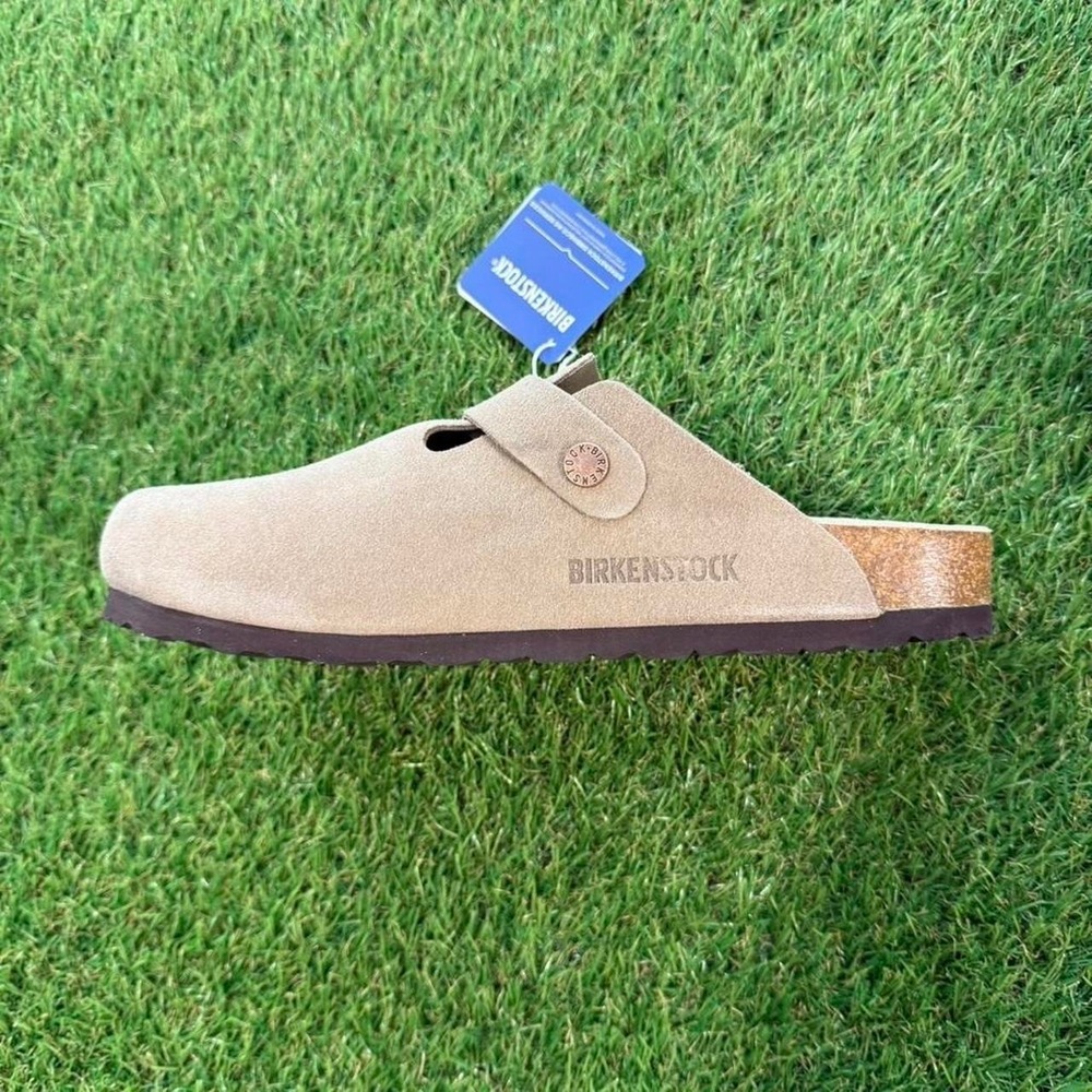 Birkenstock Suede Clog Mules in Taupe - Picture 3 of 6